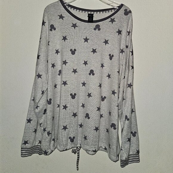 Disney Mickey Mouse 2-Pc Pajamas Lounge Set Top Pants Gray Stars Womens XXL READ - Picture 2 of 16